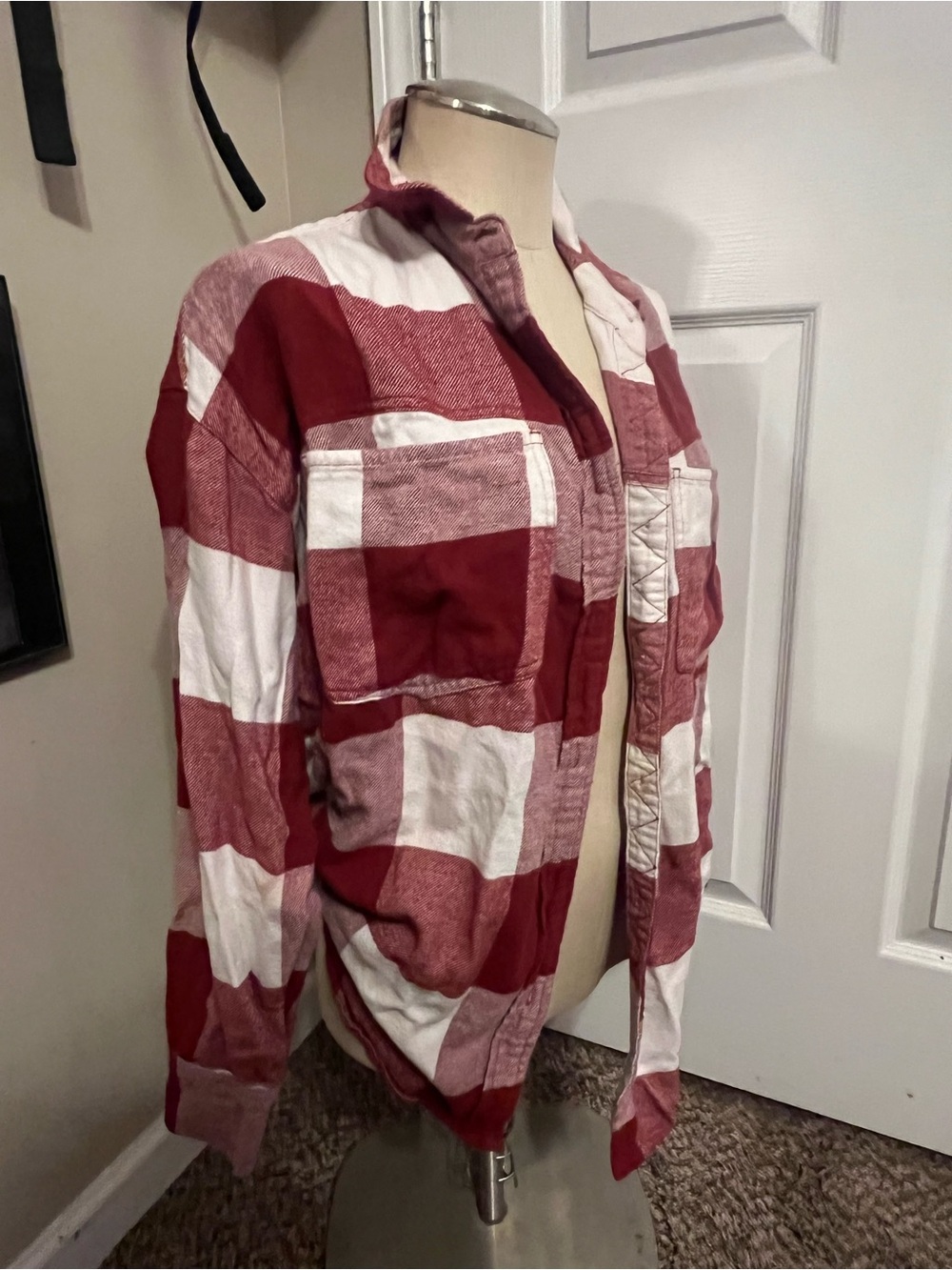 aerie Red and White Plaid Button-Down Shirt